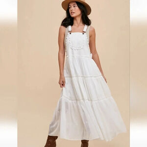 New! Off White Embroidered Skirtall Overall Jumper Dress